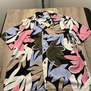 Saturdays NYC Men’s Short Sleeve Button Shirt Canty Tahiti Palms Medium